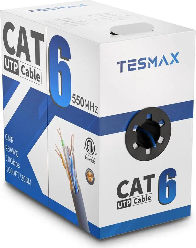 Main image of Tesmax Cat 6 Ethernet Cable 1000ft (305M), 23AWG 10Gbps 550Mhz High Speed Riser (CMR) UTP Cable with Reduce Crosstalk Separator, Heavy Duty ETL LAN Cable (Blue)