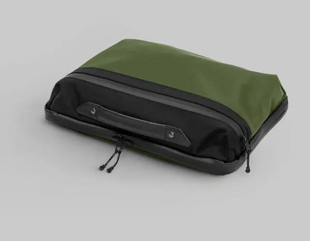 Alt view image 4 of 5 - The Frenchie Co. Speed Briefcase | Green | Work & Travel Computer Briefcase with Collapsible Laptop Stand | Carry it like a backpack or brief | 15.6 in computer | Ballistic Nylon & Italian Leather