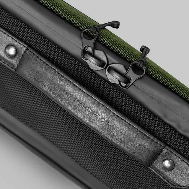 Alt view image 5 of 5 - The Frenchie Co. Speed Briefcase | Green | Work & Travel Computer Briefcase with Collapsible Laptop Stand | Carry it like a backpack or brief | 15.6 in computer | Ballistic Nylon & Italian Leather