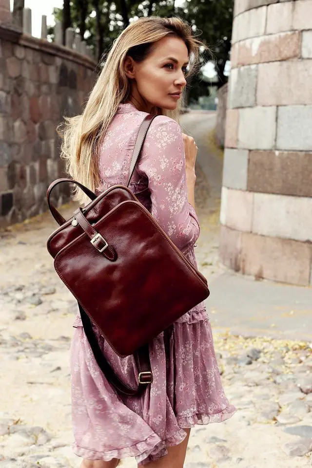 Alt view image 2 of 5 - Time Resistance Leather Backpack Convertible to Shoulder Bag - Handmade For Laptops up to 12 Inches Daybag Rucksack