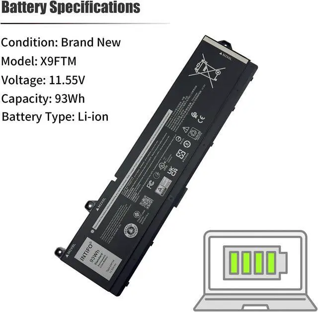 Alt view image 3 of 5 - INTIFO 93Wh X9FTM Laptop Battery Compatible with Dell Precision 7670 7680 Precision 7770 7780 Series Notebook 05JMD8 5JMD8 0965V4 965V4 RCVVT 0NWDC0 NWDC0 0X26RT X26RT [11.55V 7650mAh 6-Cell]