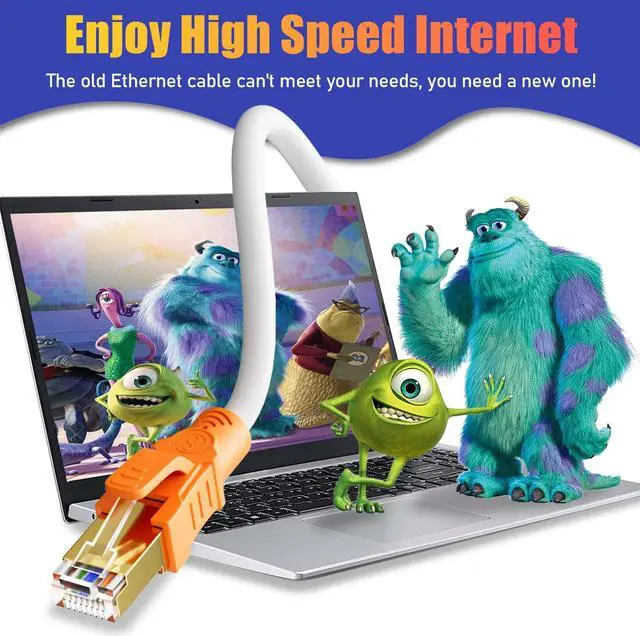 Alt view image 5 of 5 - Cat 8 Ethernet Cable 50 ft Indoor&Outdoor, Heavy Duty High Speed Direct Burial 26AWG Network Cable, 40Gbps 2000Mhz RJ45 Shielded, Weatherproof Solid Copper LAN Cable for Modem/Gaming, 15 Clips-White