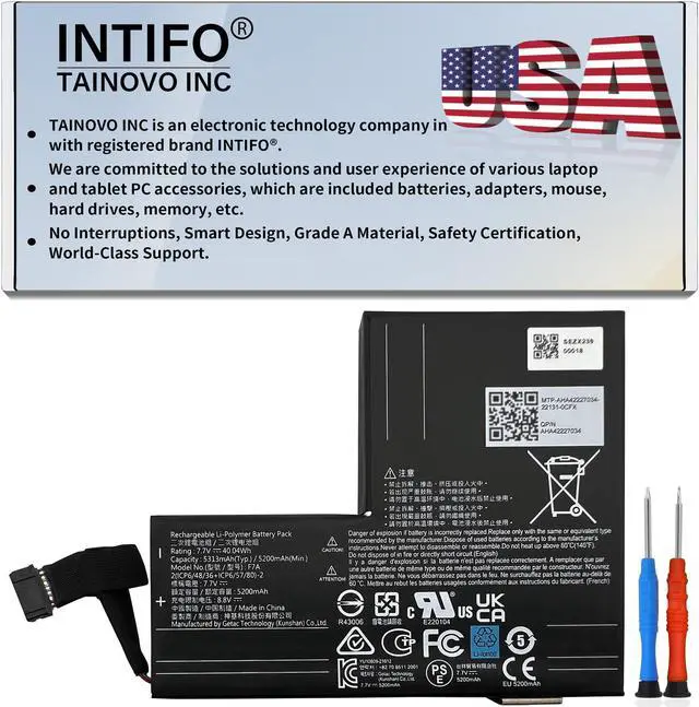 Main image of INTIFO 40.04Wh F7A Replacement Battery Pack Compatible with Steam Deck Battery Accessories for Handheld Gaming PC 2(ICP6/48/36+ICP6/57/80)-2 [7.7V 5200mAh 4-Cell]