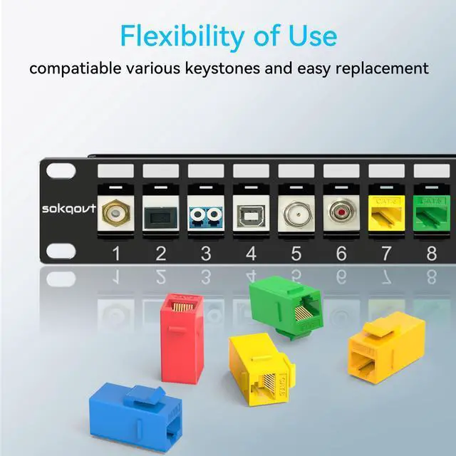 Alt view image 4 of 5 - Sokqovt 24 Port Blank Keystone Patch Panel with Snap-in Design (4 Pack), Cat6 Network Patch Panel 1U 19 inch, Rack Mount Ethernet Patch Panel (for Slim Keystone Only)