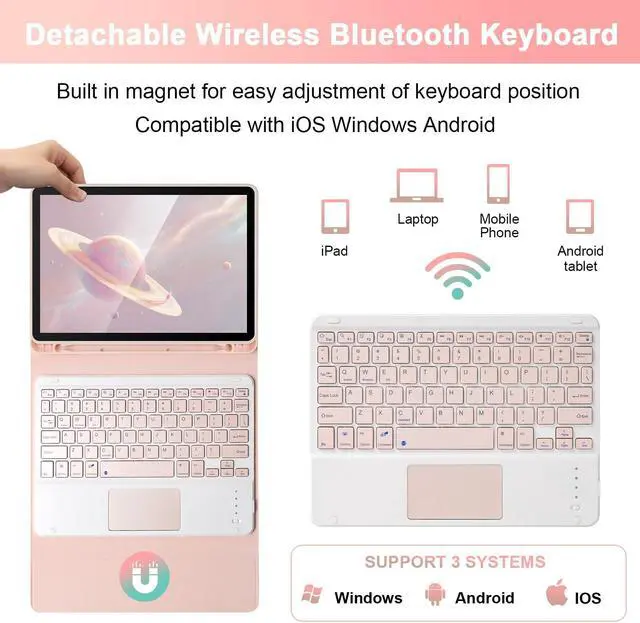 Alt view image 4 of 5 - SOPPY Keyboard Case with Touchpad for iPad, Bluetooth Keyboard for iPad Air 6th (M2) 11" 2024, iPad Air 5th 2022, iPad Air 4th 2020, iPad Pro 11 inch 2018-2022, Built-in Pencil Slot - Pink - US