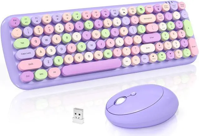 Main image of SQMD Wireless Keyboard and Mouse, Typewriter Keyboard and Mouse Wireless Combo, 2.4GHz Wireless Retro Keyboard and Wireless Mouse for PC/Laptop/Desktop/Windows (Purple Colorful)
