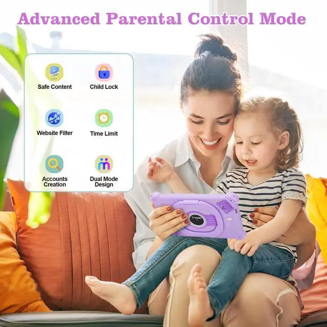 Alt view image 4 of 5 - Kids Tablet, 7 inch Tablet for Kids, 32GB Toddler Tablets with Case Included, Parental Control, Dual Camera, Educational Apps, GMS, WiFi (Purple)