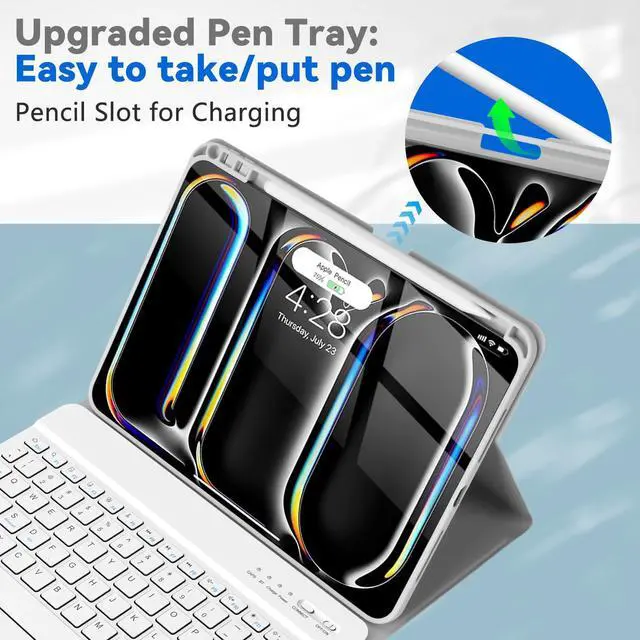 Alt view image 3 of 5 - TQQ for iPad Pro 11-inch Case with Keyboard (M4, 2024), iPad Pro 11" (5th Generation) Keyboard Case - Magnetic Wireless Detachable Keyboard Cover with Pencil Holder (Gray)