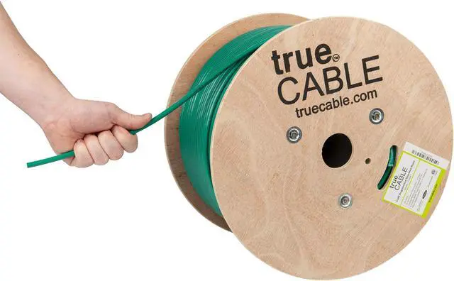 Main image of trueCABLE Cat6A Shielded Riser (CMR), 1000ft, Green, 23AWG Solid Bare Copper, 750MHz, PoE++ (4PPoE), ETL Listed, Overall Aluminum Foil Shield (F/UTP), Bulk Ethernet Cable