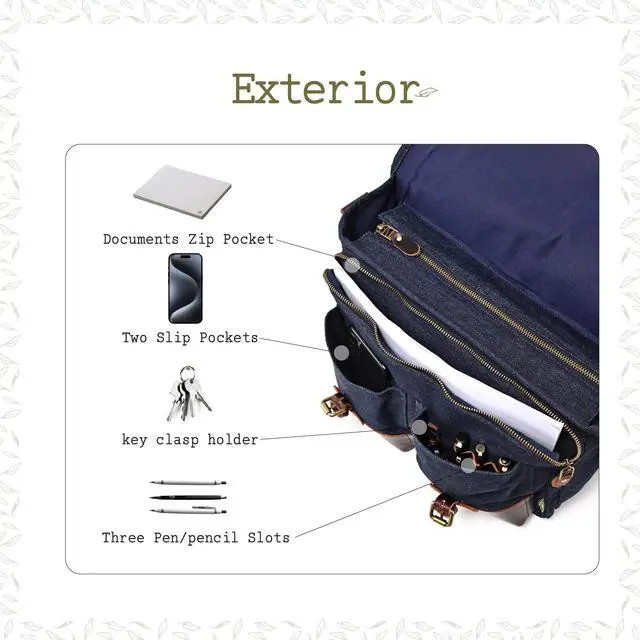 Alt view image 5 of 5 - TSD Brand Valley Trail Canvas Messenger Bag Crossbody Vintage Satchel Bag, Water Resistant Canvas Briefcase Computer Bag Shoulder Bag for College Travel Business Women Men(Denim Blue)