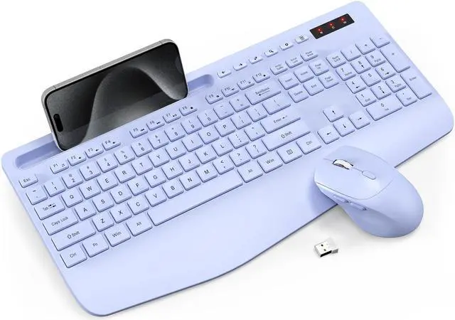 Main image of Wireless Keyboard and Mouse Combo - Full-Sized Ergonomic Keyboard with Wrist Rest, Phone Holder, Sleep Mode, Silent 2.4GHz Cordless Keyboard Mouse Combo for Laptop, Computer, PC, Mac, Windows -Trueque