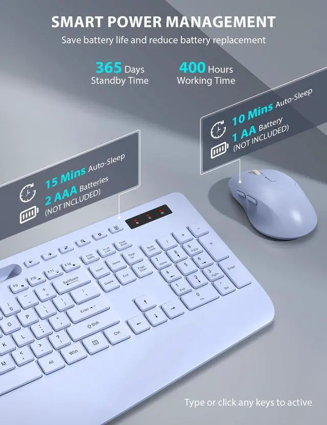 Alt view image 5 of 5 - Wireless Keyboard and Mouse Combo - Full-Sized Ergonomic Keyboard with Wrist Rest, Phone Holder, Sleep Mode, Silent 2.4GHz Cordless Keyboard Mouse Combo for Laptop, Computer, PC, Mac, Windows -Trueque