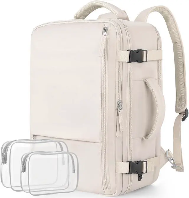 Main image of Snoffic Travel Backpack for Women, Large Carry On Backpack for Travel, Waterproof Backpack Personal Item, Backpack for Women, laptop backpack 17.3 inch, College Bag Casual Daypack, Beige
