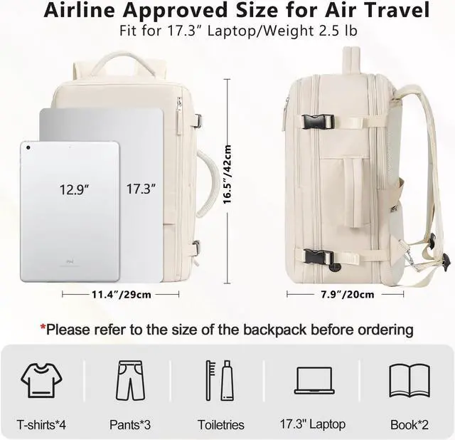 Alt view image 2 of 5 - Snoffic Travel Backpack for Women, Large Carry On Backpack for Travel, Waterproof Backpack Personal Item, Backpack for Women, laptop backpack 17.3 inch, College Bag Casual Daypack, Beige