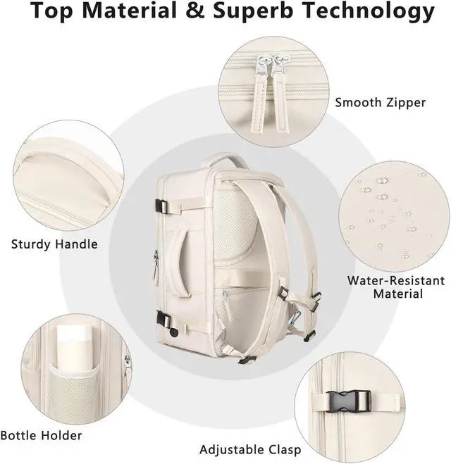 Alt view image 4 of 5 - Snoffic Travel Backpack for Women, Large Carry On Backpack for Travel, Waterproof Backpack Personal Item, Backpack for Women, laptop backpack 17.3 inch, College Bag Casual Daypack, Beige