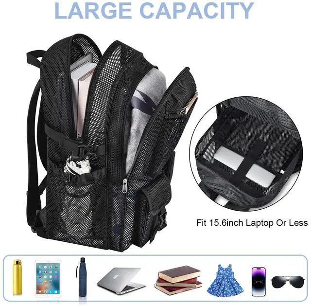 Alt view image 3 of 5 - Mesh Backpack for School, 36L Large Heavy Duty Mesh Backpacks for Adults Girls Boys Kids with Inner Laptop Compartment, Mesh Schoolbag for Outdoor Hiking Beach