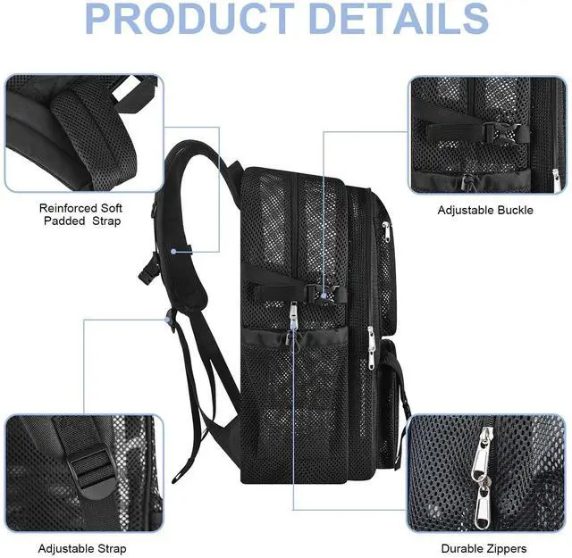 Alt view image 5 of 5 - Mesh Backpack for School, 36L Large Heavy Duty Mesh Backpacks for Adults Girls Boys Kids with Inner Laptop Compartment, Mesh Schoolbag for Outdoor Hiking Beach