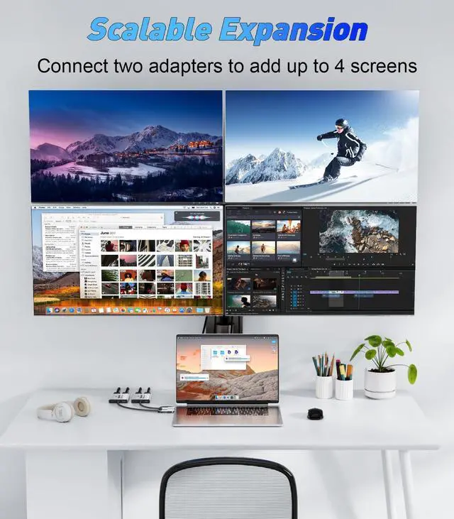 Alt view image 4 of 5 - UANTIN USB C to HDMI Adapter for Mac M1/M2/M3, 4K@60Hz DisplayLink (DL6950) Adapter for Dual Monitor, HDMI Splitter Extended Display Adapter for MacBook Air/Pro, Laptop, Driver Required