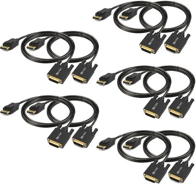 Main image of UKYEE Displayport to DVI Cable 6ft 10-Pack, Display Port (DP) to DVI Adapter Cord Male to Male Compatible with Computer,Laptop,PC,Monitor,Projector,HDTV -Black
