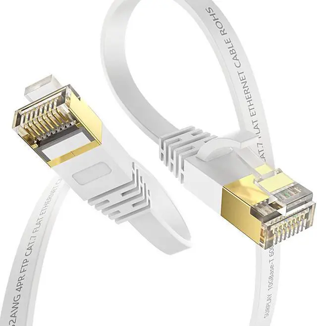 Alt view image 2 of 5 - Cat7 10FT-5Pack Ethernet Cable Flat-White-10Gbps High Speed Ultra Slim Double Shielded with Gold-Plated RJ45 Ground Wire & Cable-Tie for PS5/4,Xbox,TV,Router,PC,NAS,Modem
