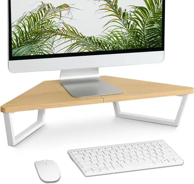 Main image of TEAMIX 26 inch Triangle Monitor Stand Riser, Desktop Corner Stand with Metal Leg Wood Computer Stand with Storage Laptop Riser Office Organization (Maple)