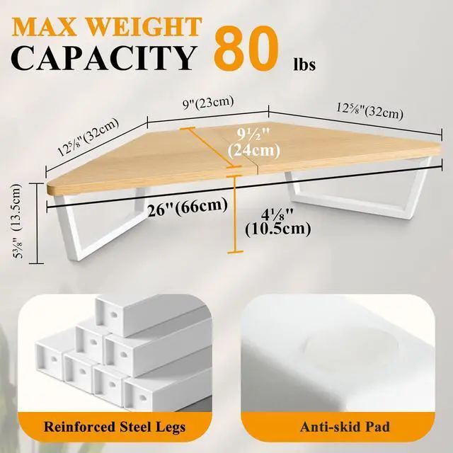 Alt view image 4 of 5 - TEAMIX 26 inch Triangle Monitor Stand Riser, Desktop Corner Stand with Metal Leg Wood Computer Stand with Storage Laptop Riser Office Organization (Maple)