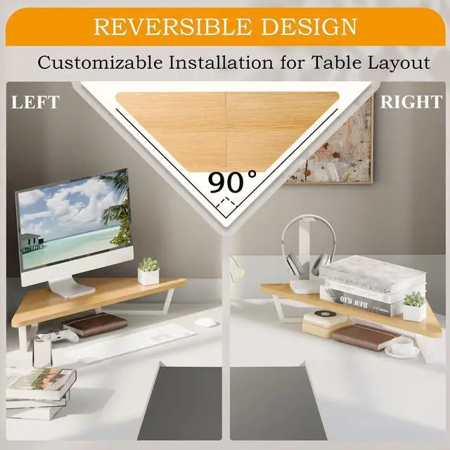 Alt view image 5 of 5 - TEAMIX 26 inch Triangle Monitor Stand Riser, Desktop Corner Stand with Metal Leg Wood Computer Stand with Storage Laptop Riser Office Organization (Maple)