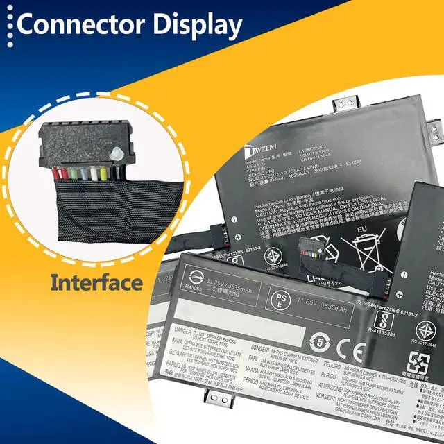 Alt view image 3 of 5 - TAVZENL L17M3PB0 42Wh Battery Replacement for Lenovo Chromebook 100E 300E 2nd Gen Series L17L3PB0 L17C3PG0 L18D3PG1 11.25V 3635