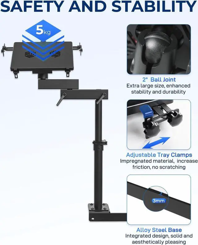 Alt view image 4 of 5 - SPIRRELAB Truck Laptop Mount Fit for 2012-2025 Dodge Ram 1500 2500 3500 4500 5500, No-Drill Vehicle Computer Mount for Truck