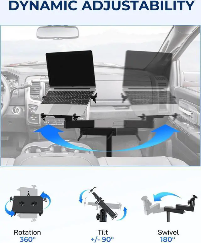 Alt view image 5 of 5 - SPIRRELAB Truck Laptop Mount Fit for 2012-2025 Dodge Ram 1500 2500 3500 4500 5500, No-Drill Vehicle Computer Mount for Truck