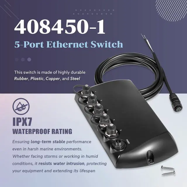 Alt view image 4 of 5 - 408450-1 5 Port Ethernet Switch, Replace for Humminbird AS ETH 5PXG Marine Network Switch, Fit for Helix 15/12/10/9/8/7, for APEX, SOLIX, Onix, ION, for Helix G4N, G3N, Black