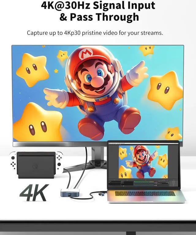 Alt view image 2 of 5 - Capture Card for Nintendo Switch, 4K Audio Video Capture Card, USB C 3.0 1080P 60FPS HDMI Recorder for Gaming/Live Streaming/Video Conference, Works for Nintendo Switch/PS5/Xbox/OBS/Camera/PC