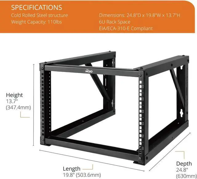 Alt view image 2 of 5 - Tecmojo 6U Wall Mount Rack, Wall Mount Network Rack 24.8in Depth, Open Frame Server Rack for 19in IT/AV/Data/Home Equipment, Black