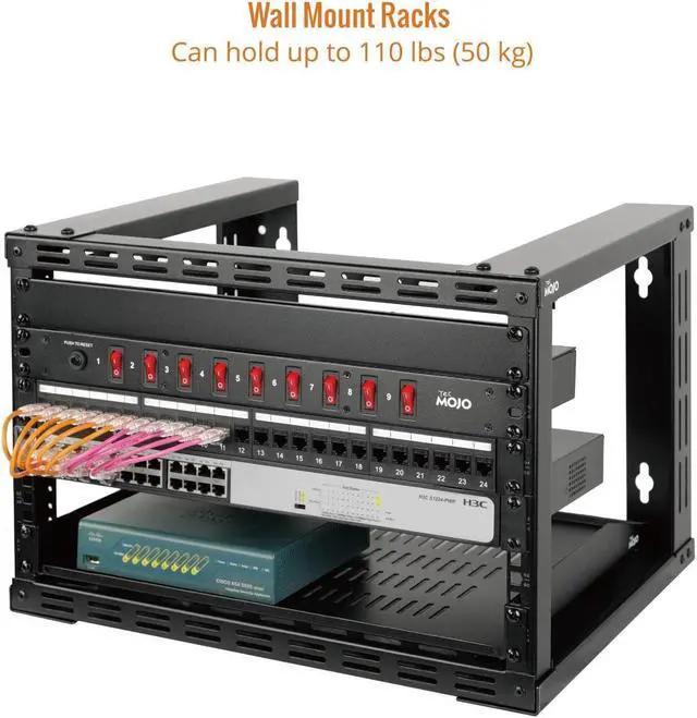 Alt view image 3 of 5 - Tecmojo 6U Wall Mount Rack, Wall Mount Network Rack 24.8in Depth, Open Frame Server Rack for 19in IT/AV/Data/Home Equipment, Black