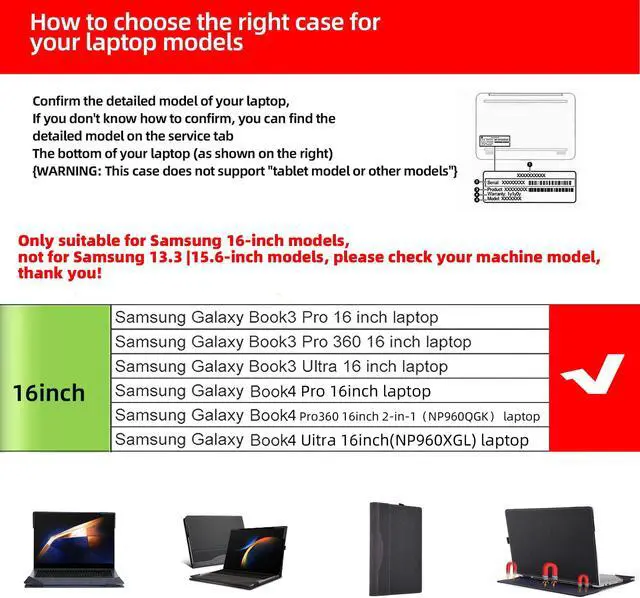 Alt view image 5 of 5 - Laptop Cover for Samsung Galaxy Book 3 Pro/Galaxy Book 3 Pro 360/Galaxy Book 3 Ultra 16 inches PU Leather Detachable Cover (Blue)