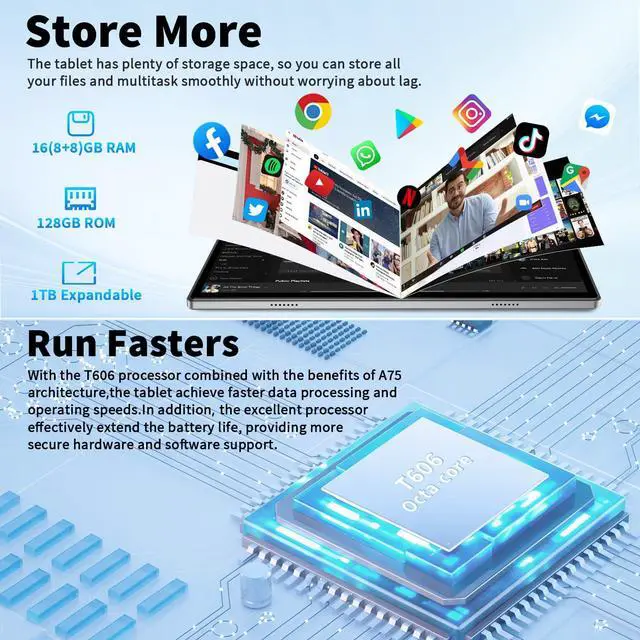 Alt view image 4 of 5 - Android 14 Tablet, 10 inch Tablet with Keyboard, 16GB+128GB, 1TB Expand, Octa-Core, 2.4G/5G WiFi, 8000mAh, BT V5.0, GMS Certified, IPS Touch Screen, GPS, with Case, Mouse, Stylus(Pink)