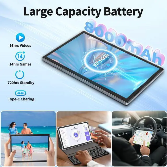 Alt view image 5 of 5 - Android 14 Tablet, 10 inch Tablet with Keyboard, 16GB+128GB, 1TB Expand, Octa-Core, 2.4G/5G WiFi, 8000mAh, BT V5.0, GMS Certified, IPS Touch Screen, GPS, with Case, Mouse, Stylus(Pink)
