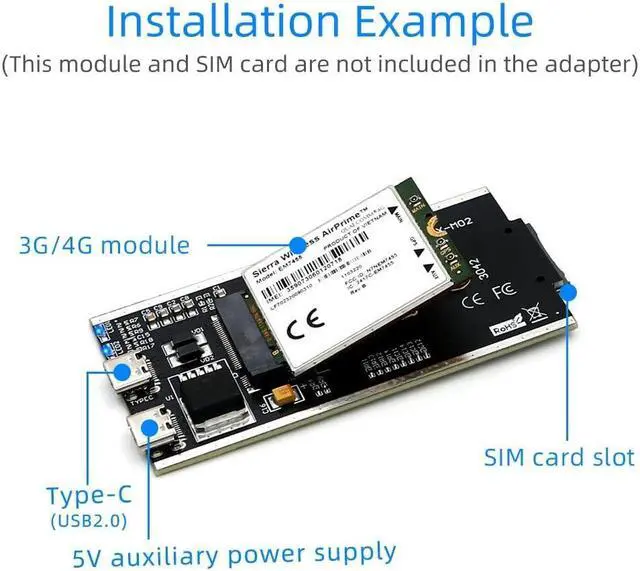 Alt view image 4 of 5 - SUPERPLUS NGFF(M.2) to USB 2.0(Type C) Adapter with SIM Card Slot and Auxiliary Power Interface for WWAN/LTE Module