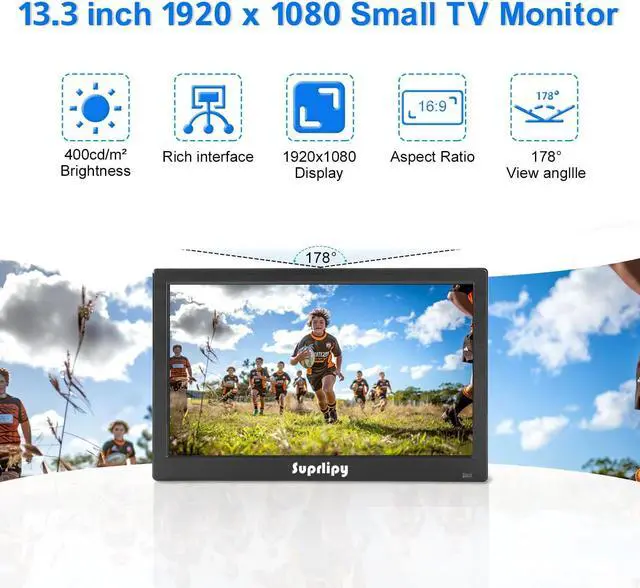 Alt view image 2 of 5 - Suprlipy 13.3 inch FHD Small IPS Monitor LCD Display Screen 1920x1080 60Hz 16:9 with BNC VGA AV Input Built-in Lounspeakers for CCTV Security Camera DVR PC RasPi