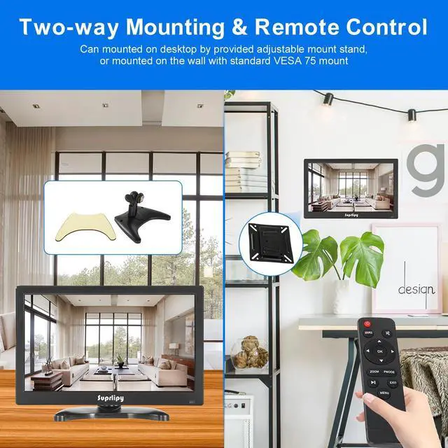 Alt view image 4 of 5 - Suprlipy 13.3 inch FHD Small IPS Monitor LCD Display Screen 1920x1080 60Hz 16:9 with BNC VGA AV Input Built-in Lounspeakers for CCTV Security Camera DVR PC RasPi