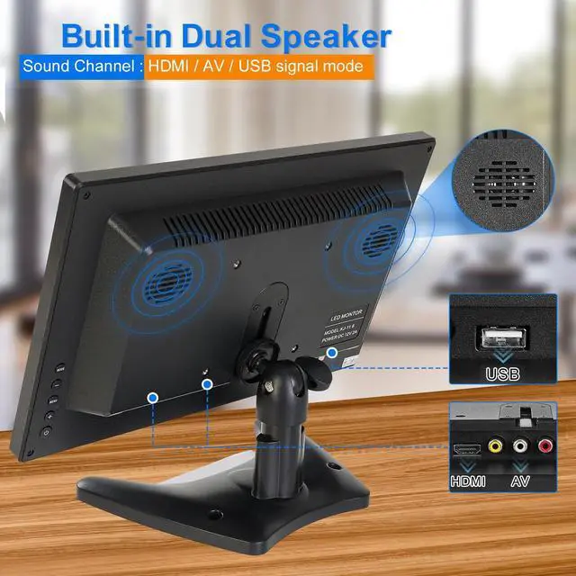 Alt view image 5 of 5 - Suprlipy 13.3 inch FHD Small IPS Monitor LCD Display Screen 1920x1080 60Hz 16:9 with BNC VGA AV Input Built-in Lounspeakers for CCTV Security Camera DVR PC RasPi