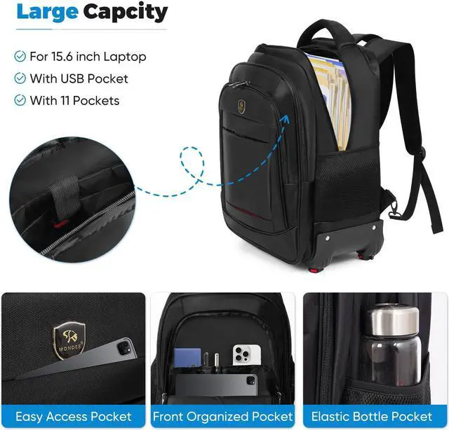 Alt view image 3 of 5 - 360deg rotating Water Resistant Rolling Backpack with 4 Removable Wheels for Adults,Airline Approved Carry on Luggage Fit 15.6 Inch Laptop Travel Backpack with USB Charging Port