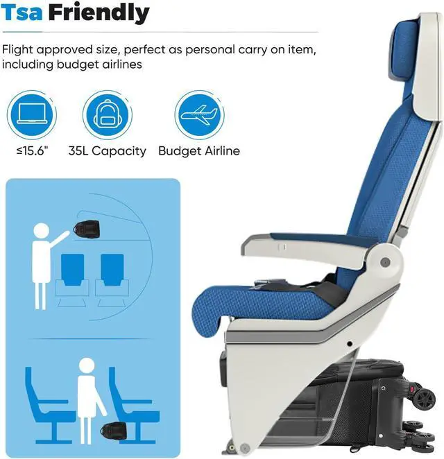 Alt view image 5 of 5 - 360deg rotating Water Resistant Rolling Backpack with 4 Removable Wheels for Adults,Airline Approved Carry on Luggage Fit 15.6 Inch Laptop Travel Backpack with USB Charging Port