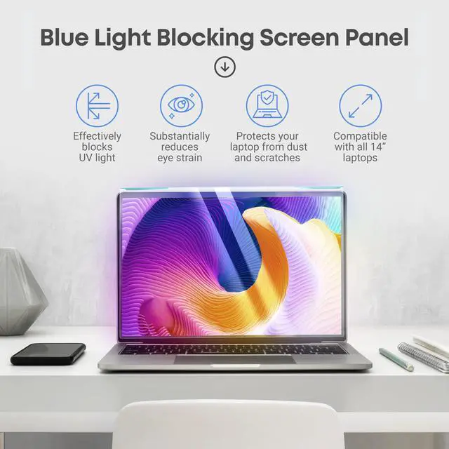 Alt view image 3 of 5 - VINTEZ Blue Light Blocking Screen Protector Panel for 14 inch Diagonal PC Anti-UV Eye Protection Filter Film - Widescreen Laptop and Monitor Frame Hanging Type (W 12.6" X H 8.1") [2 Pack]