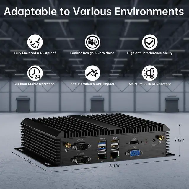 Alt view image 3 of 5 - Thdeukoty Fanless Mini PC, Industrial Desktop Computers Windows 11 Pro, HTPC i5-8250U up to 3.4Ghz, 16G DDR4 RAM 256G SSD/COM/USB 3.0/4K/HDMI/VGA/2.5G LAN/WIFI6/BT 5.1/Full Metal Case/Auto Power On