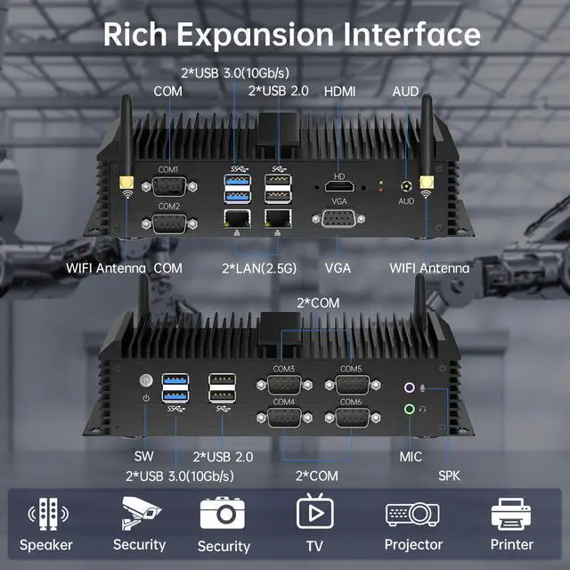Alt view image 5 of 5 - Thdeukoty Fanless Mini PC, Industrial Desktop Computers Windows 11 Pro, HTPC i5-8250U up to 3.4Ghz, 16G DDR4 RAM 256G SSD/COM/USB 3.0/4K/HDMI/VGA/2.5G LAN/WIFI6/BT 5.1/Full Metal Case/Auto Power On