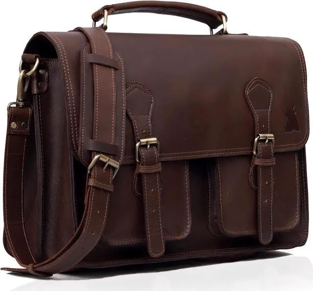 Main image of Messenger Bag For Men, 18" Leather Messenger Bag for Men & Women, Vintage Handmade Laptop Messenger Bag Crossbody, Business Laptop Messenger Bag for Men, Handmade Leather Satchel Bags for Men