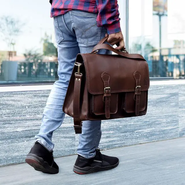 Alt view image 3 of 5 - Messenger Bag For Men, 18" Leather Messenger Bag for Men & Women, Vintage Handmade Laptop Messenger Bag Crossbody, Business Laptop Messenger Bag for Men, Handmade Leather Satchel Bags for Men