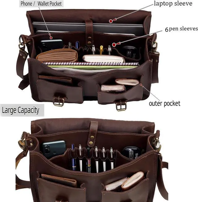 Alt view image 4 of 5 - Messenger Bag For Men, 18" Leather Messenger Bag for Men & Women, Vintage Handmade Laptop Messenger Bag Crossbody, Business Laptop Messenger Bag for Men, Handmade Leather Satchel Bags for Men