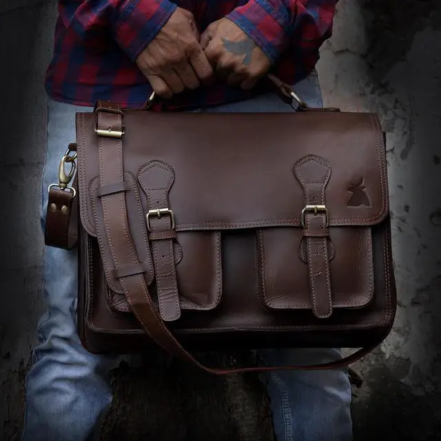 Alt view image 5 of 5 - Messenger Bag For Men, 18" Leather Messenger Bag for Men & Women, Vintage Handmade Laptop Messenger Bag Crossbody, Business Laptop Messenger Bag for Men, Handmade Leather Satchel Bags for Men